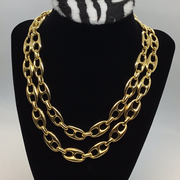 1980’s Carolee Couture Double Mariner Chain Gold Necklace - Picture 1 of 9